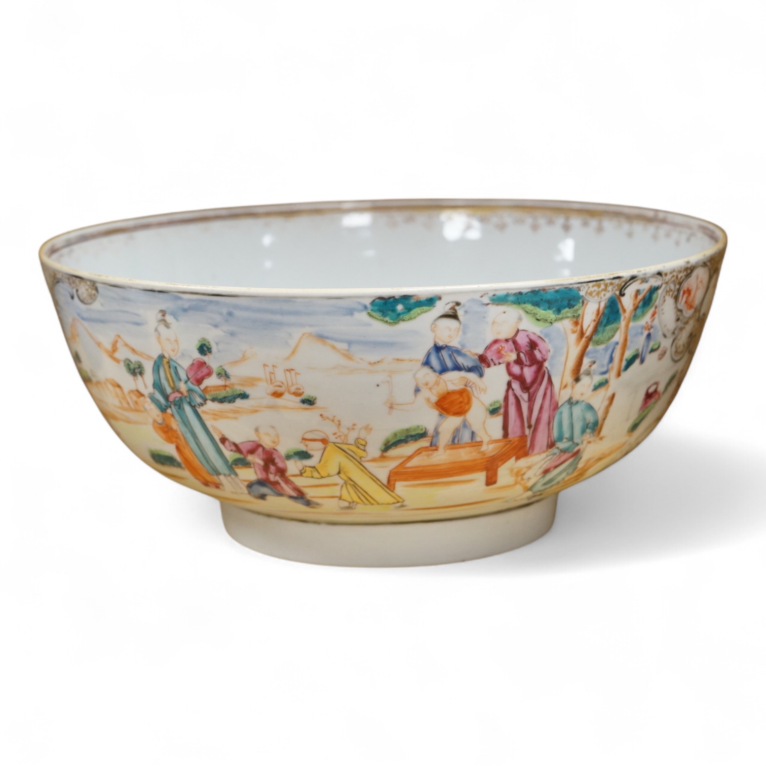 A Chinese export famille rose punch bowl, late 18th century, 27cm in diameter